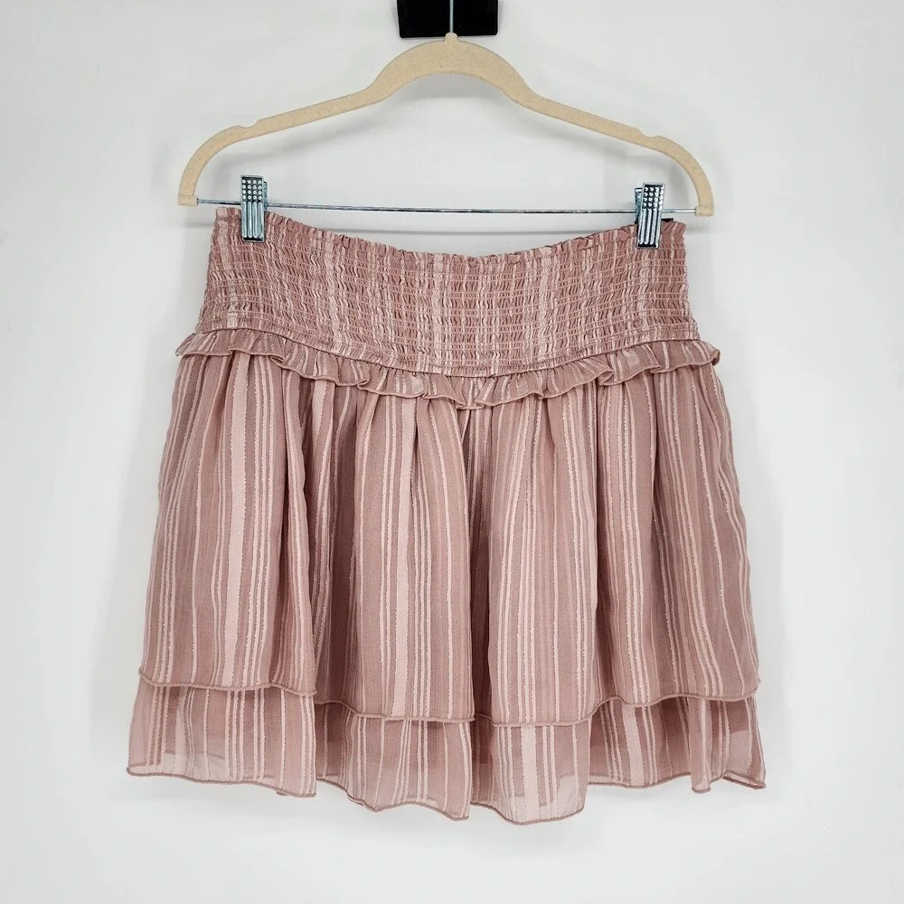 A&F NWT Metallic Striped Ruffle Mini Skirt Large Fairy Feminine Coquette Casual